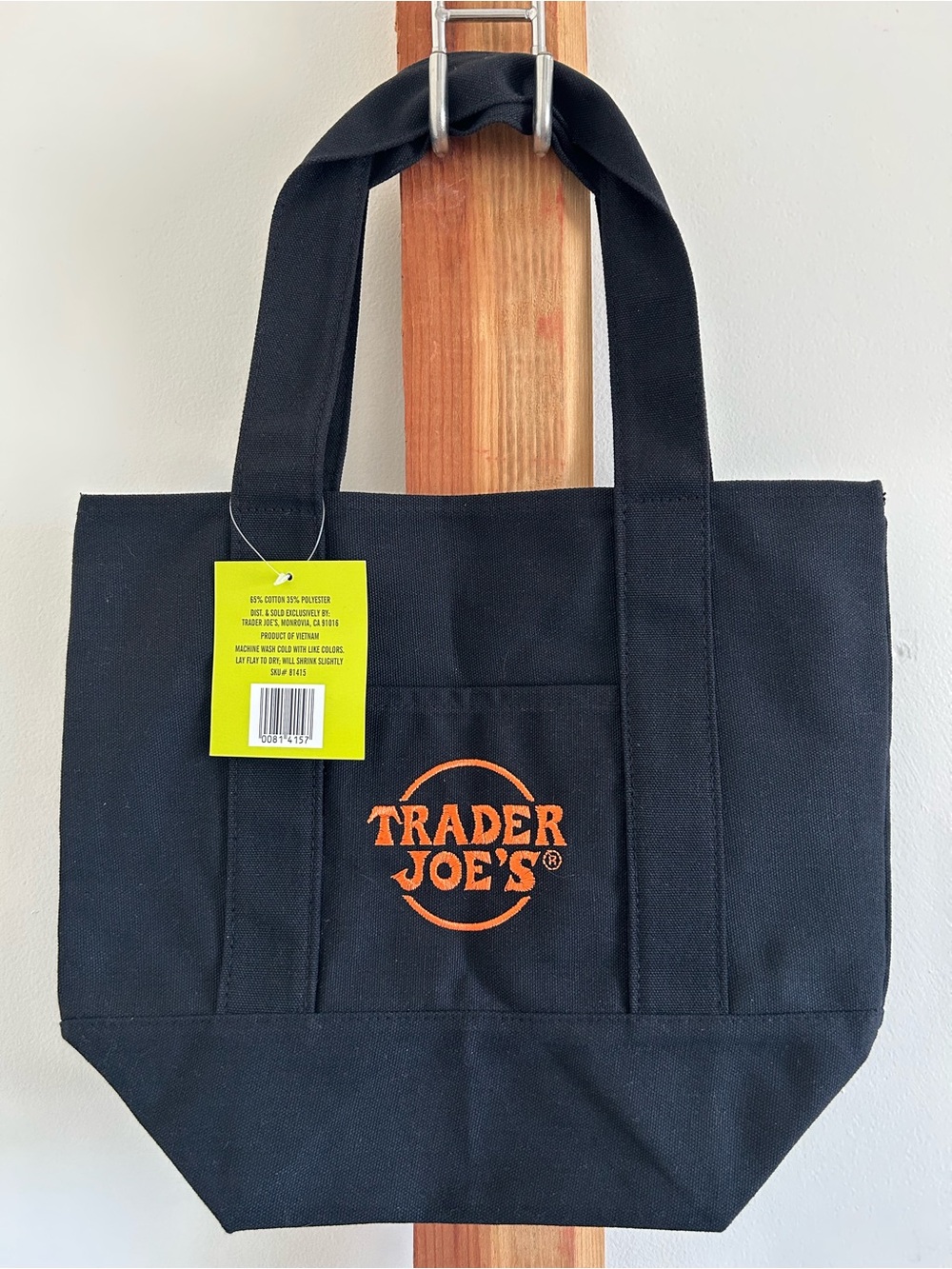 Trader Joe's Black Canvas Tote with Orange Logo